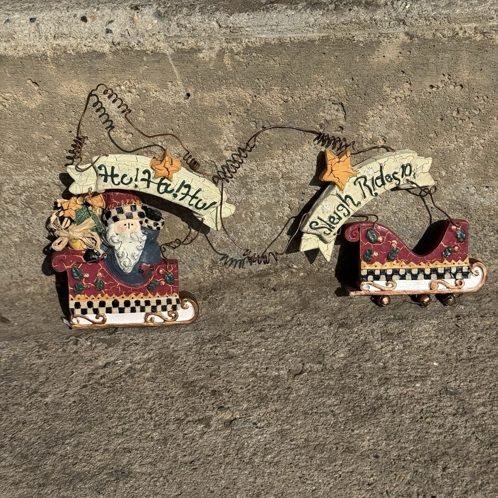 2 Wired Wooden Sleigh Christmas Ornaments